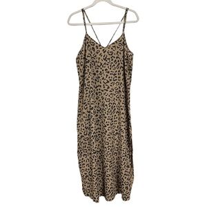 Aerie Women M Modal Leopard Print V-Neck Strappy Casual Beachy Midi Slip Dress